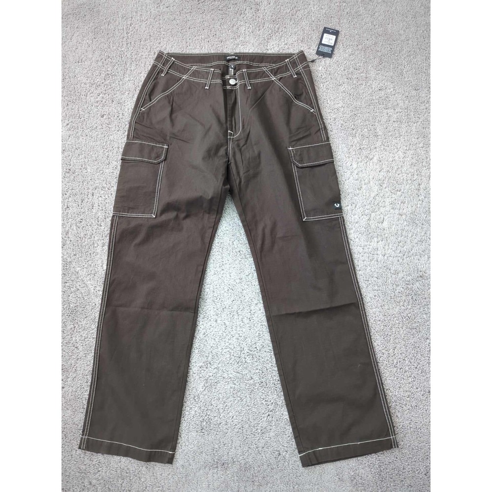 True Religion Cargo Pants Mens 36 Brown Straight Leg Ripstop Contrast Stitch NWT